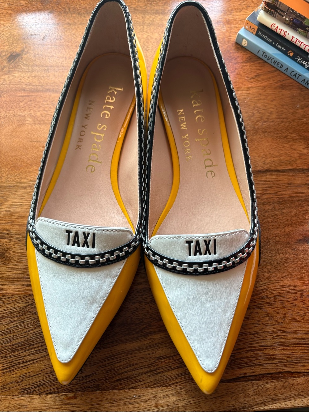 kate spade New York Yellow, White & Black 'TAXI' Pointed-Toe Flats